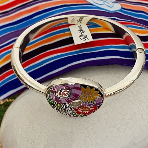 Brighton African Stories Floral Hinged Bangle Silver Multicolors Floral Enamel